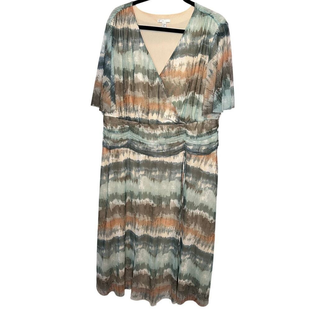Cato Womans Layered Midi Dress Tie Dye Faux Wrap Size 22/24